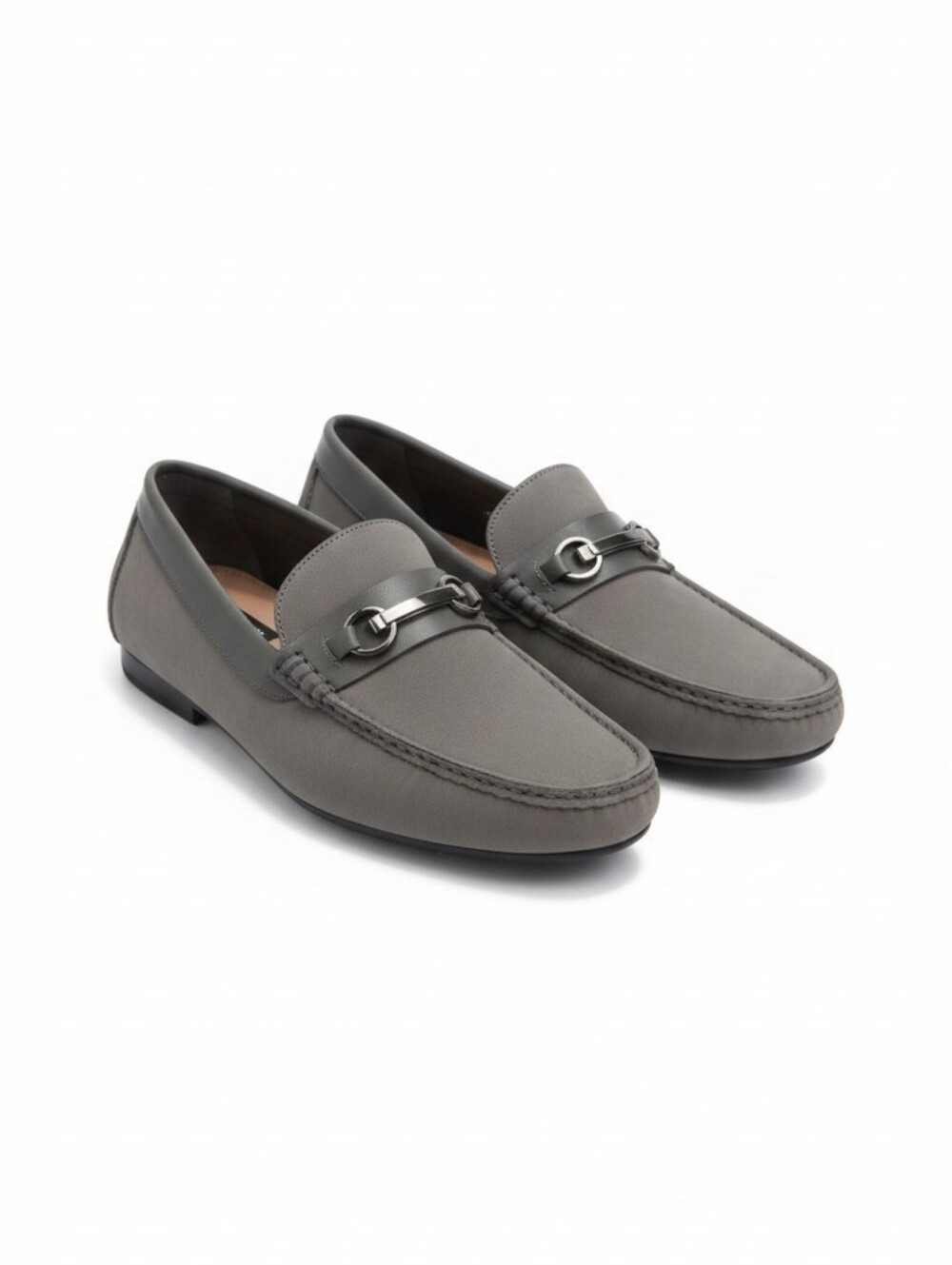 Madden Mens Gray Synthetic Leather Loafer Slip-On Casual Round Toe Hardware